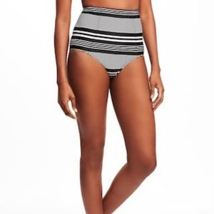 Old Navy Black White Stripe High-Waist Swim Bottom